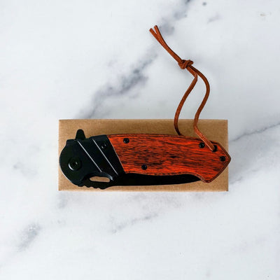 Personalized Wood Handle Hunting Knife With Wrist Lanyard