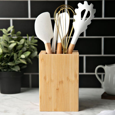 Personalized Bamboo Kitchen Utensil Holder - Floral Designs