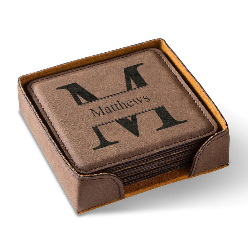 Personalized Brown Square Coaster Set - Stamped - JDS
