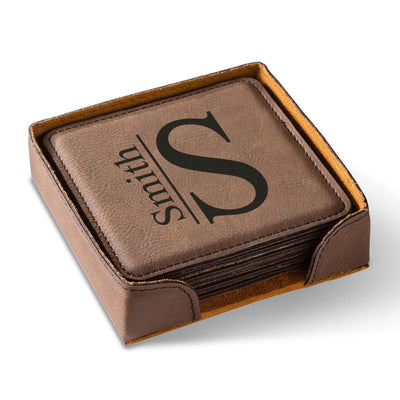 Personalized Brown Square Coaster Set - Modern - JDS