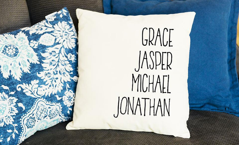 Personalized Family Names Throw Pillow Cover - Script