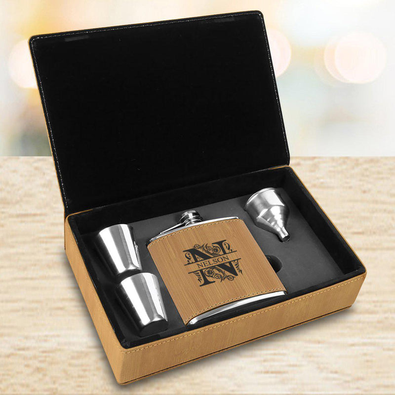 Personalized Bamboo Flask Gift Set - Filigree - JDS