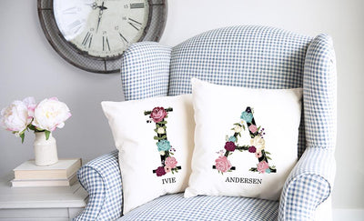 Personalized Floral Alphabet Throw Pillow Covers
