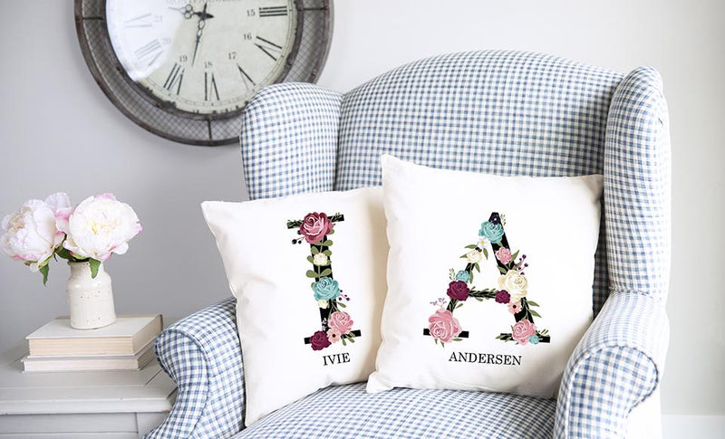 Personalized Floral Alphabet Throw Pillow Covers