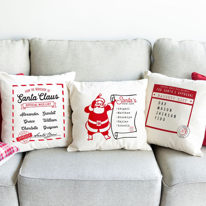 Santa’s Nice or Naughty List Personalized Throw Pillow Covers