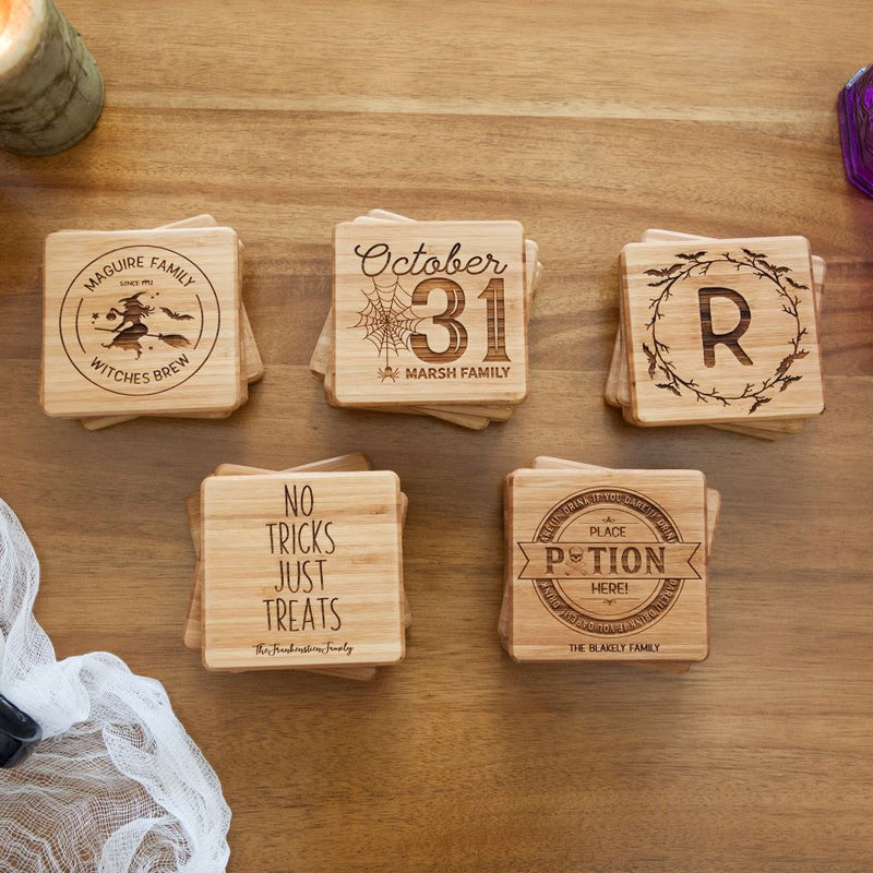 Personalized Halloween Bamboo Coasters - Set of 4