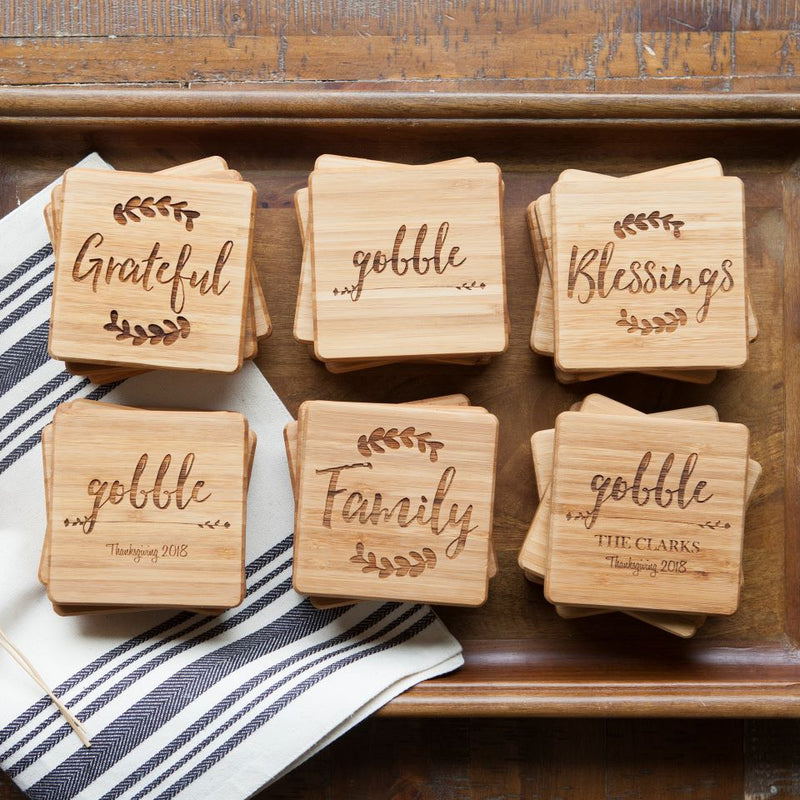 Personalized Fall Bamboo Coasters - Set of 4