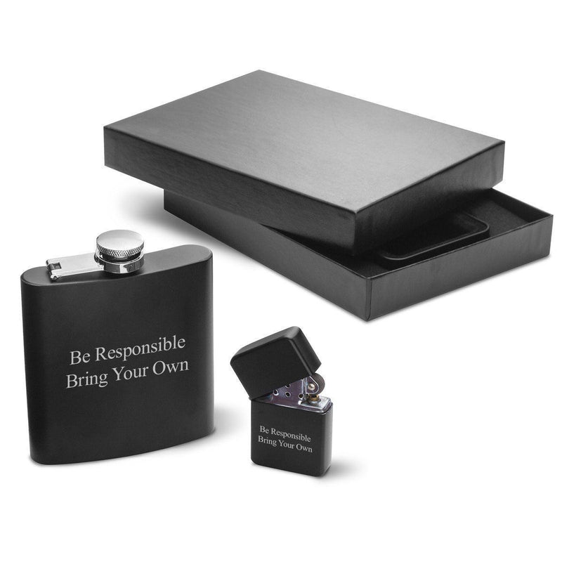 Personalized Flask & Lighters Gift Set - - JDS