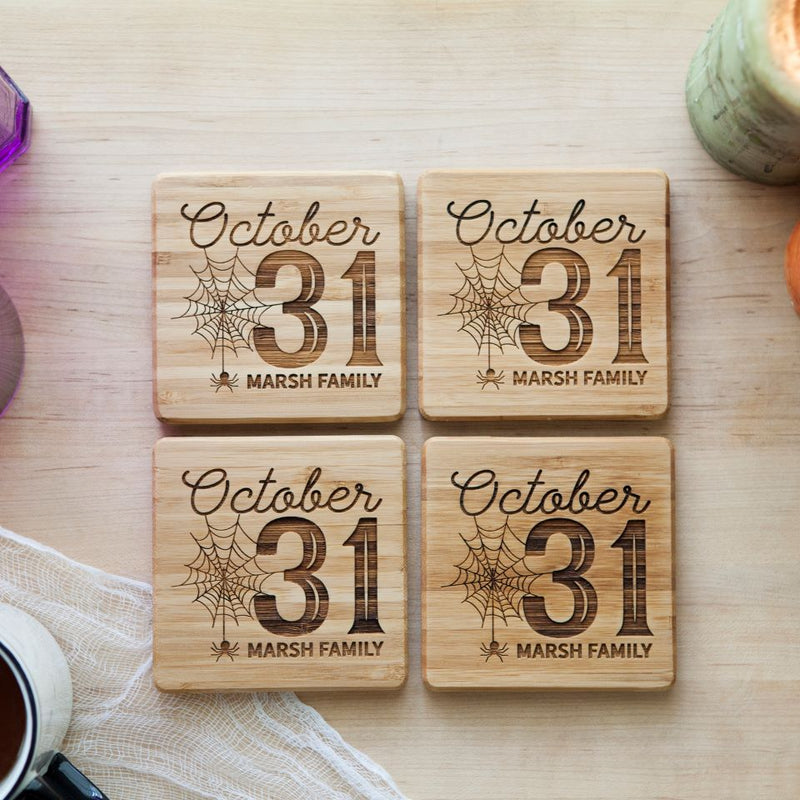 Personalized Halloween Bamboo Coasters - Set of 4