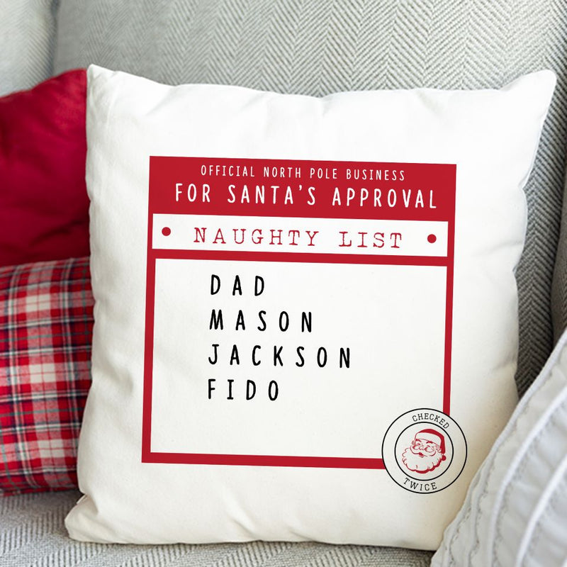 Santa’s Nice or Naughty List Personalized Throw Pillow Covers
