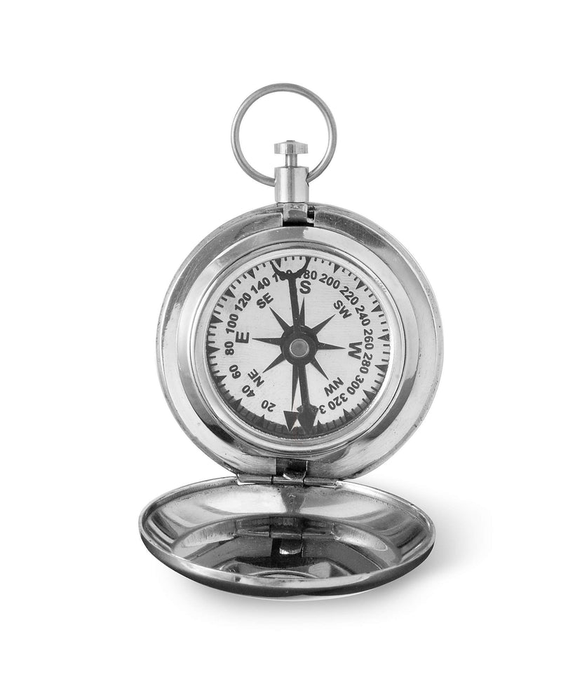 Personalized High Polish Silver Keepsake Compass with Wooden Box - 3LINES - JDS