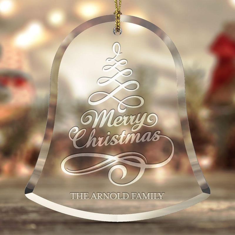 Personalized Christmas Beveled Glass Ornament - Bell Shape