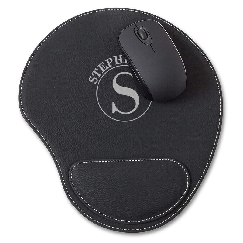 Black Faux Leather Personalized Mouse Pad