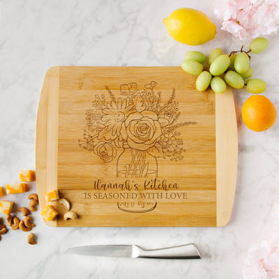 Personalized Mother's Day Two-Tone (Rounded Edge) Bamboo Cutting Boards