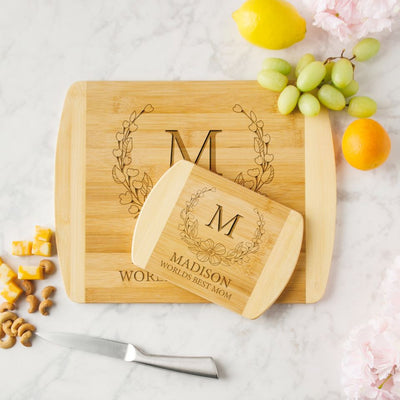 Personalized Mother's Day Two-Tone (Rounded Edge) Bamboo Cutting Boards