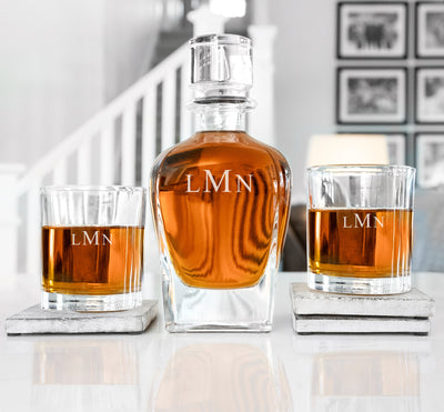 Personalized Antique 24 oz. Whiskey Decanter Gift Set - Stopper & 2 Lowball Glasses