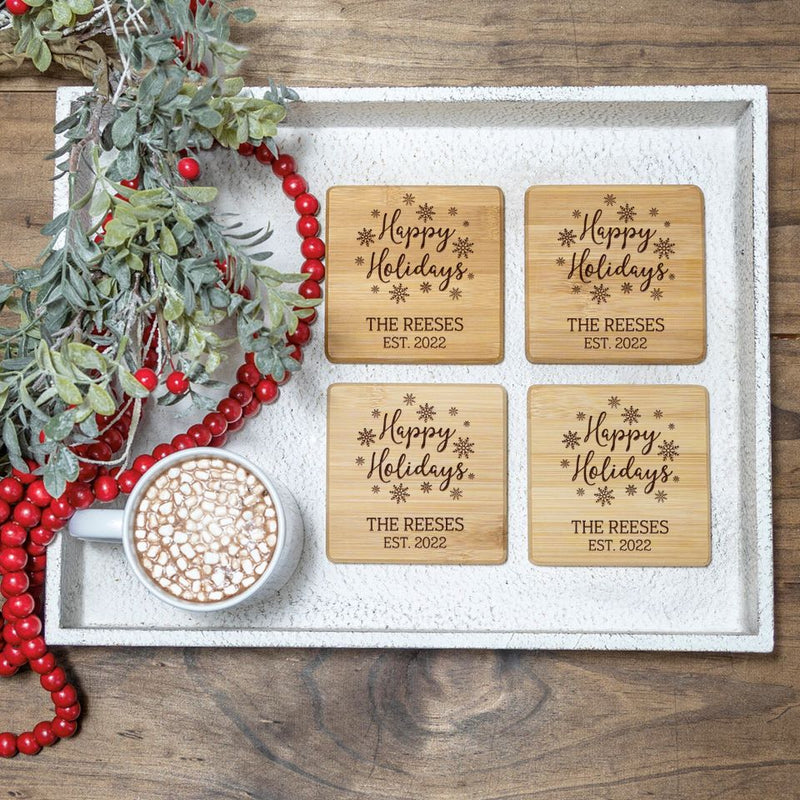 Personalized Merry Christmas Bamboo Coasters