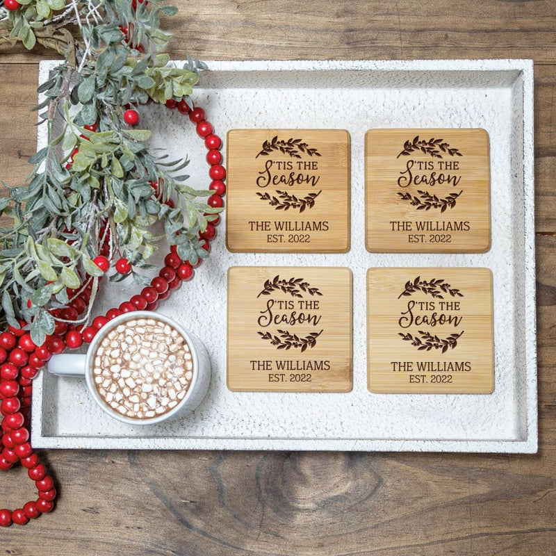 Personalized Merry Christmas Bamboo Coasters