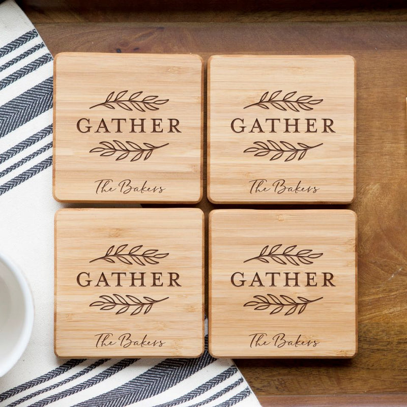 Personalized Thanksgiving Bamboo Coasters