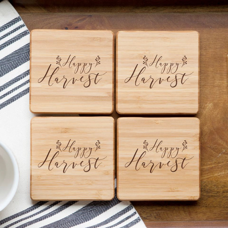 Personalized Thanksgiving Bamboo Coasters