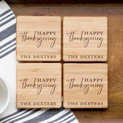 Personalized Thanksgiving Bamboo Coasters