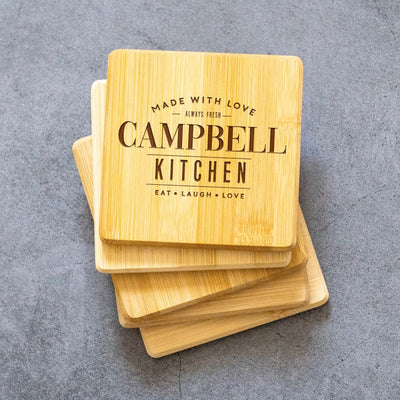 Personalized Thick Bamboo Coasters