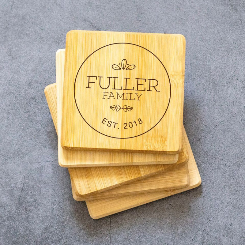 Personalized Thick Bamboo Coasters