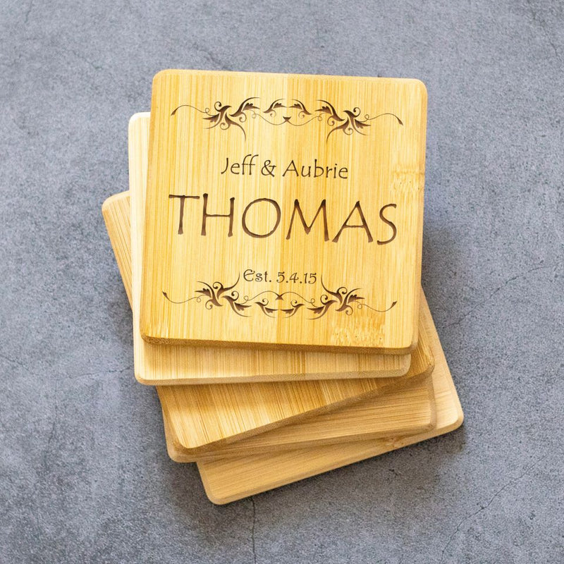 Personalized Thick Bamboo Coasters