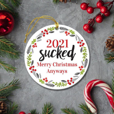 Non-Personalized Snarky Christmas Round Ceramic Ornaments