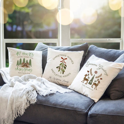Personalized Woodland Christmas Throw Pillow Covers