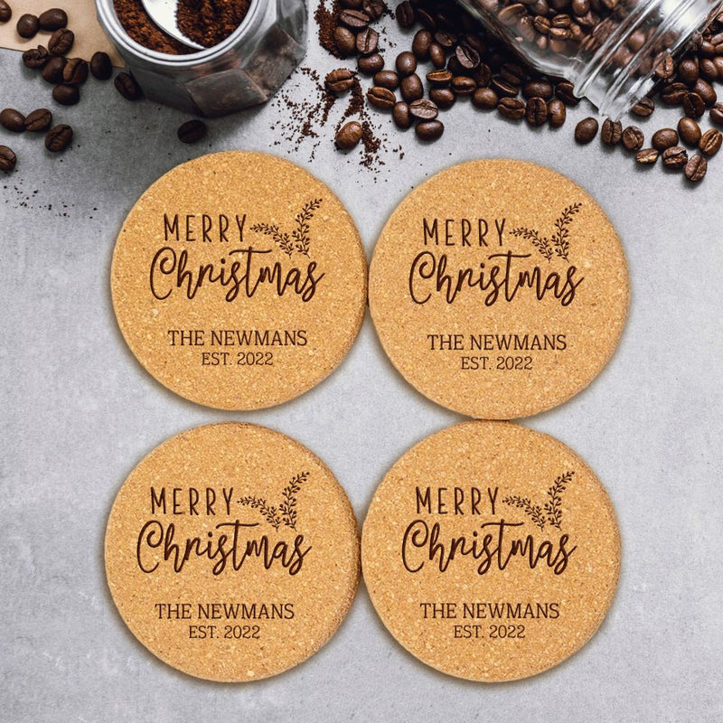 Personalized Christmas Cork Coasters