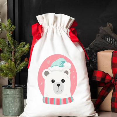 Personalized Drawstring Santa Gift Bags for Girls
