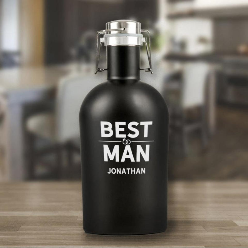 Personalized Bestman Matte Black Beer Growler - 64 oz.