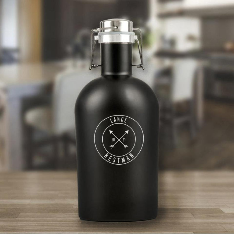 Personalized Bestman Matte Black Beer Growler - 64 oz.