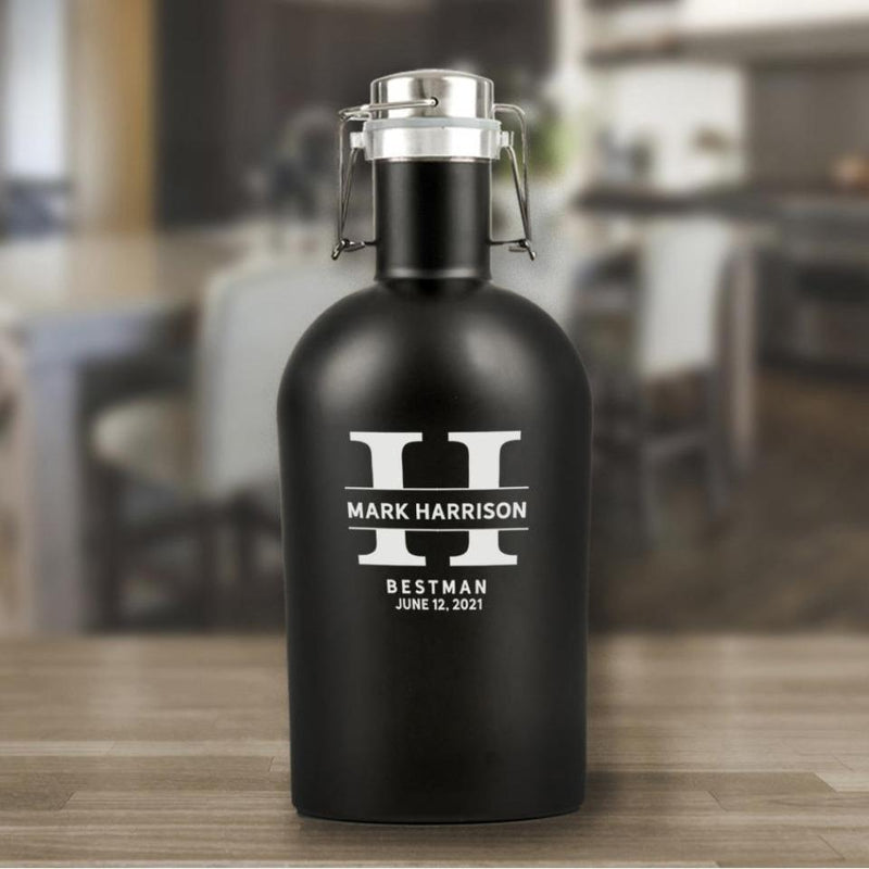 Personalized Bestman Matte Black Beer Growler - 64 oz.