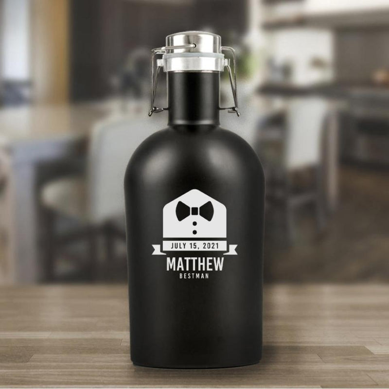 Personalized Bestman Matte Black Beer Growler - 64 oz.