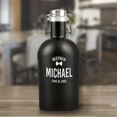 Personalized Bestman Matte Black Beer Growler - 64 oz.