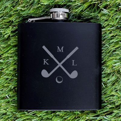 Personalized Black Matte Golf Flask - Set of 5