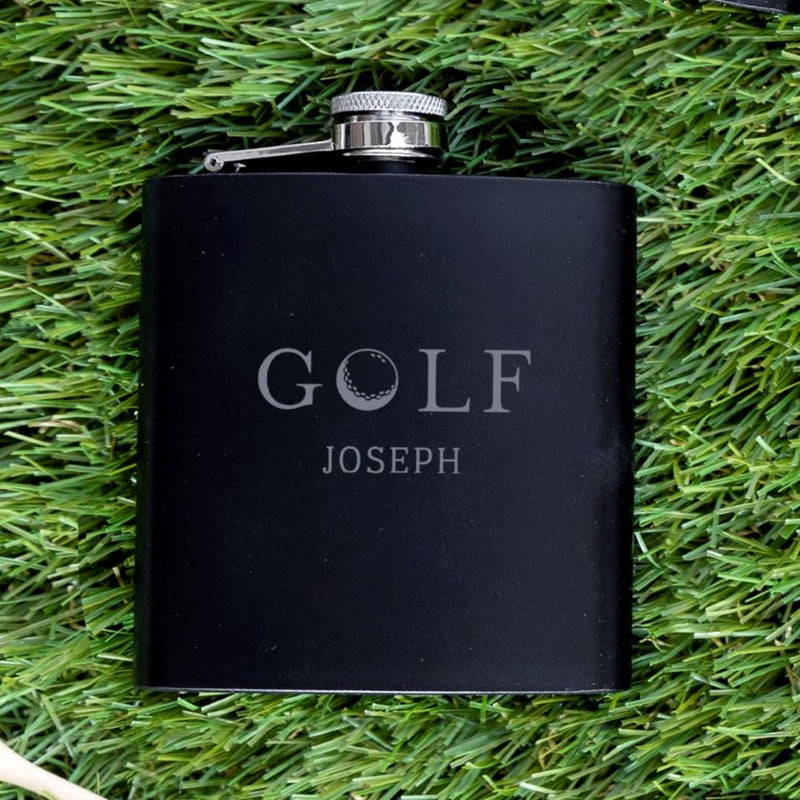 Personalized Black Matte Golf Flask - Set of 5