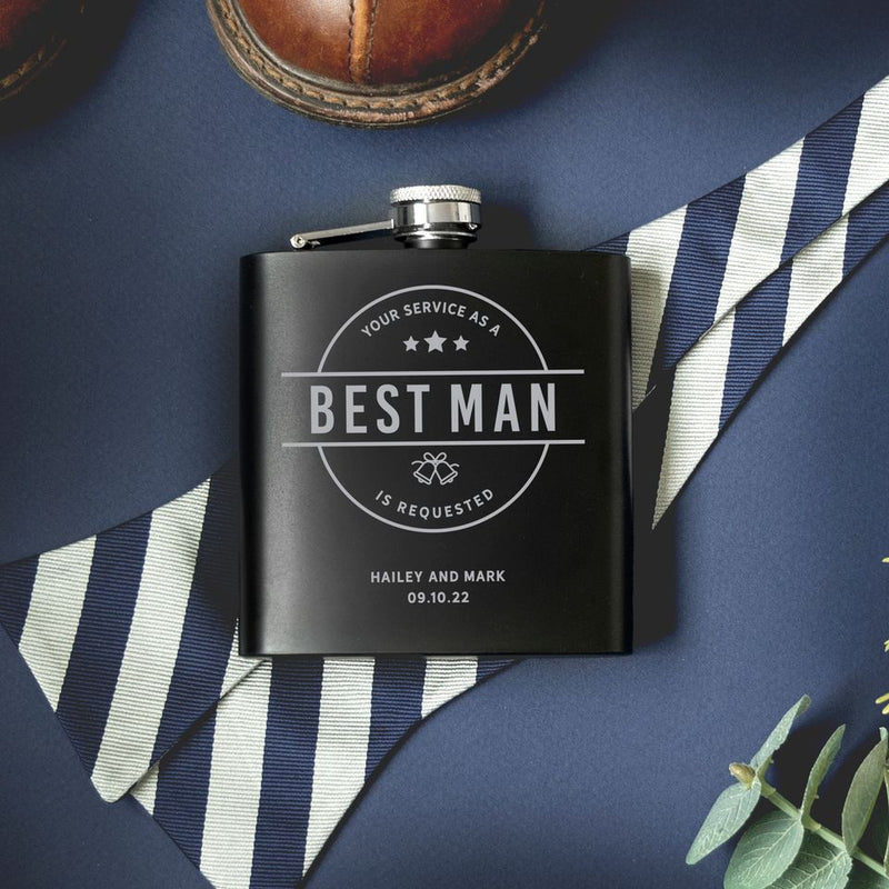 Personalized Groomsmen Proposal Black Matte Flask