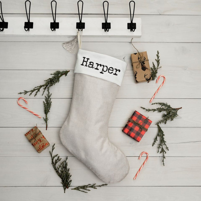 Personalized Cotton Stocking with Tassel - Printed Name