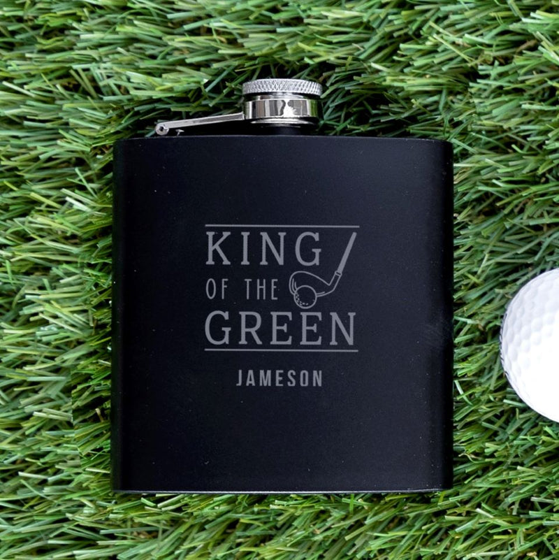 Personalized Black Matte Golf Flask - Set of 5