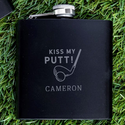 Personalized Black Matte Golf Flask - Set of 5