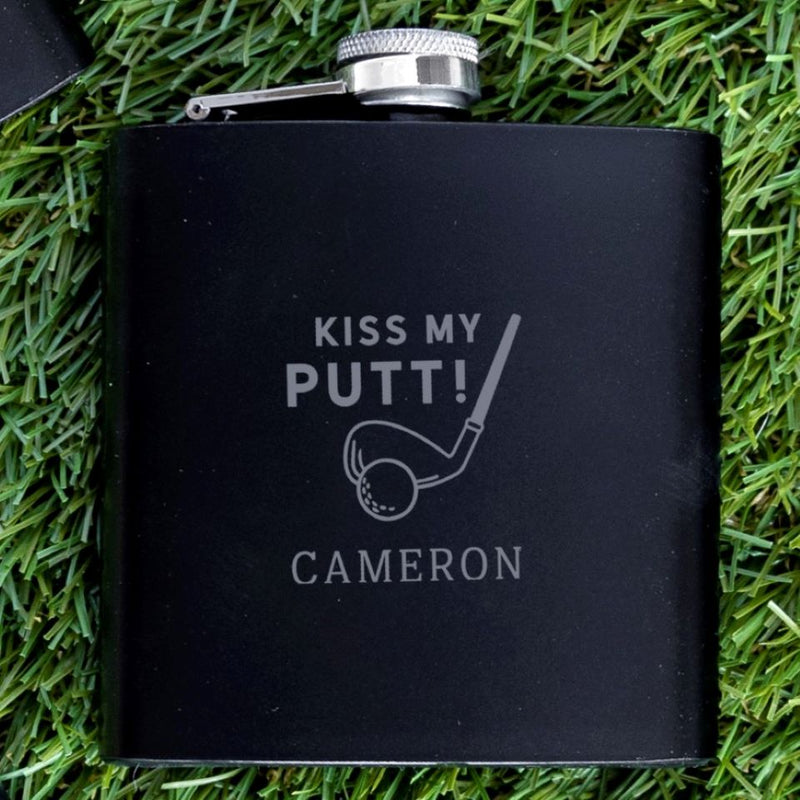 Personalized Black Matte Golf Flask - Set of 5