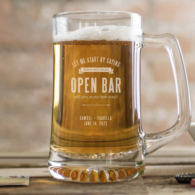 Personalized Groomsmen Proposal Glass Beer Mugs - 25 oz.
