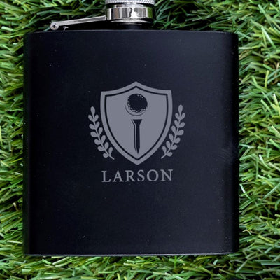 Personalized Black Matte Golf Flask - Set of 5
