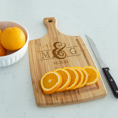 Personalized Modern Large Handled Cutting Board with Juice Grooves