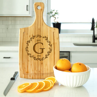 Personalized Large Handled Cutting board with Juice Grooves - Modern Collection