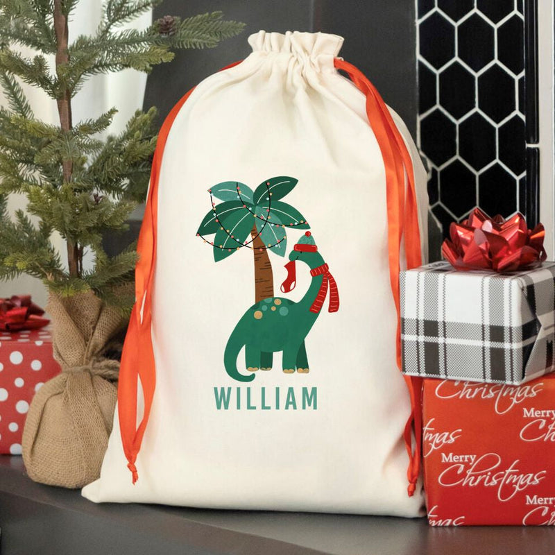 Personalized Merry and Bright Christmas Drawstring Santa Gift Bags