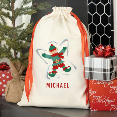Personalized Merry and Bright Christmas Drawstring Santa Gift Bags
